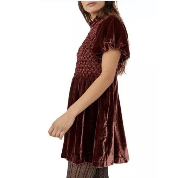 Free People Gum Drop Velvet Minidress in Chocolate Sz L NEW $168 - Picture 3 of 11